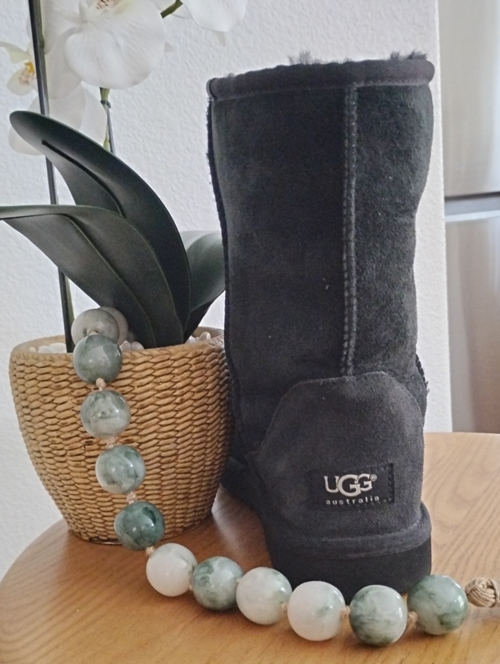 UGG Black Suede Shearling Slippers